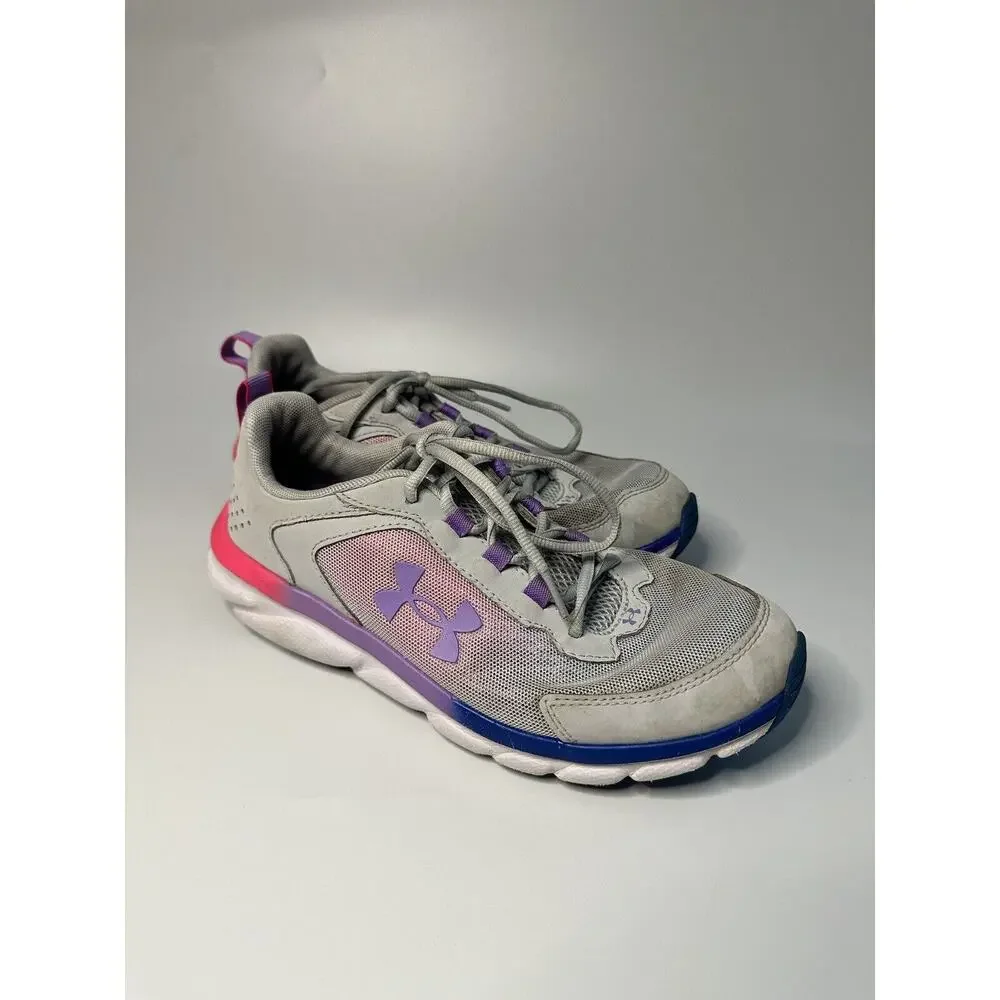 Under Armour Kids Youth 7Y UA Gray White Pink Running